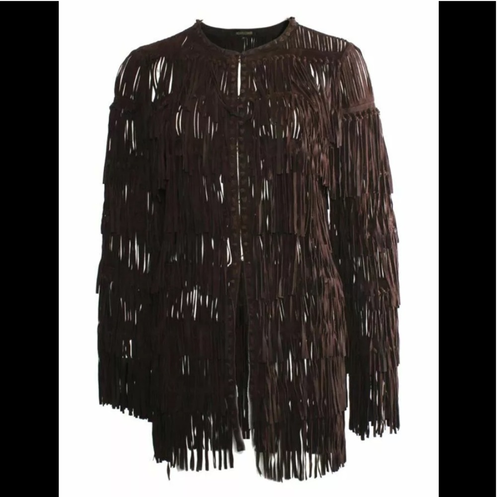 Roberto Cavalli Brown Suede Fringe Jacket Dress